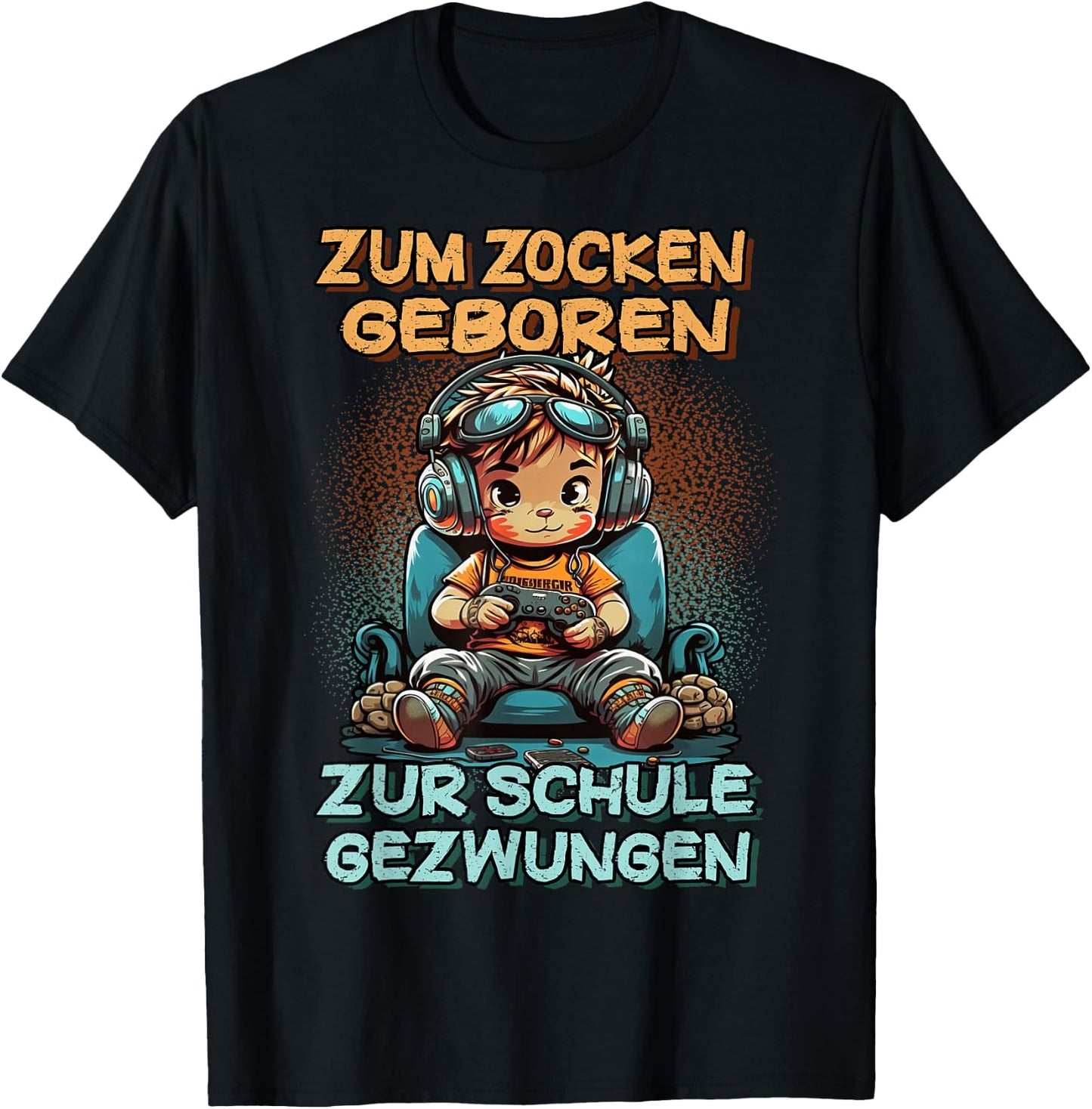 Gamer Computer with German Text "Zum Zocken geboren zur Schule gezwungen, black T-Shirt - T-Shirt | Black
