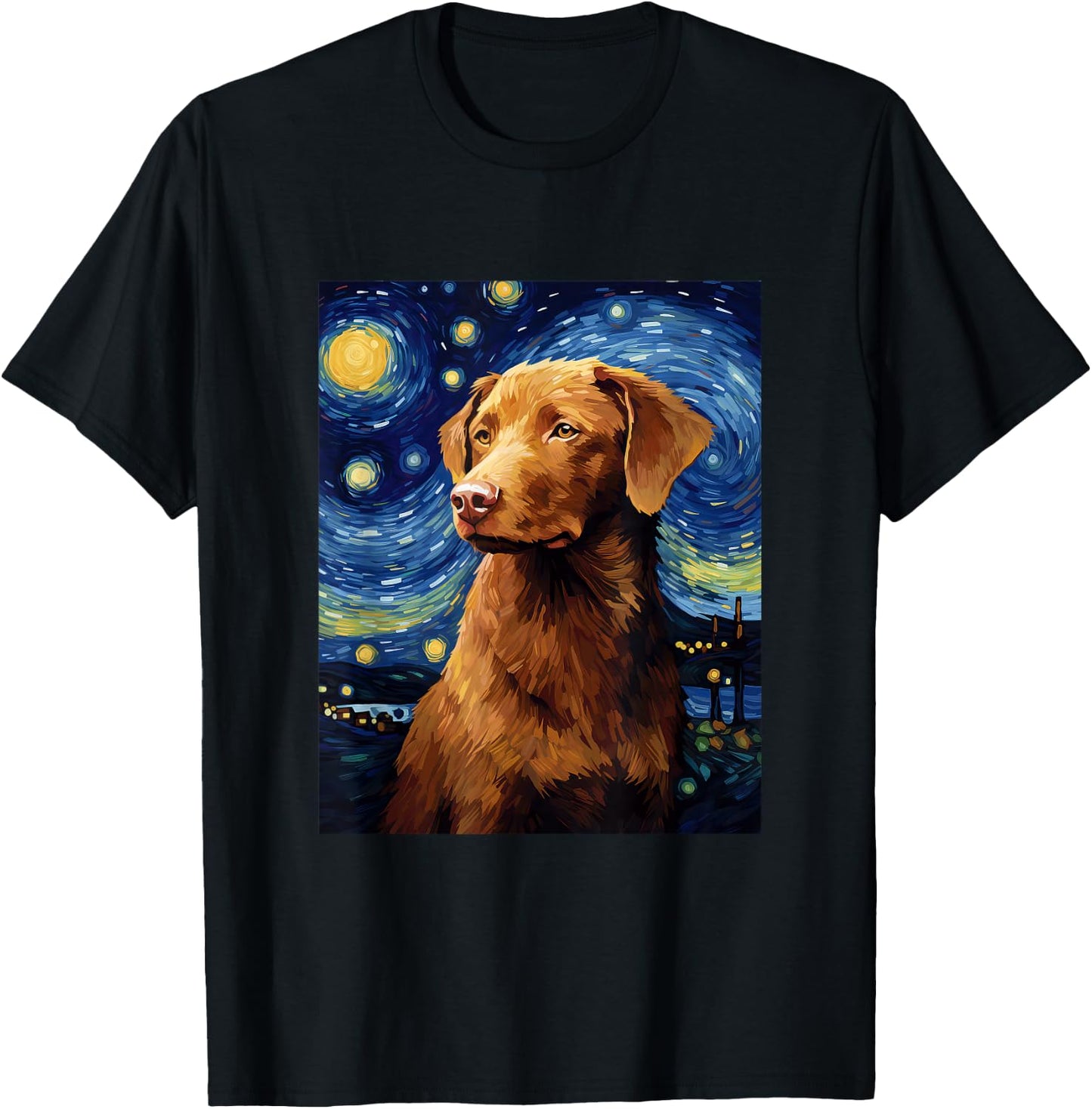 West Chesapeake Bay Retriever Starry Night Van Gogh T-Shirt - T-Shirt | Black