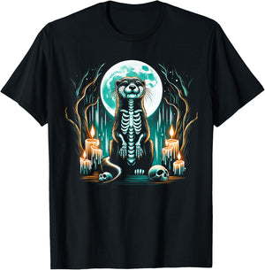 Cool Otter Skeleton Halloween Christmas Birthday T-Shirt - T-Shirt | Black