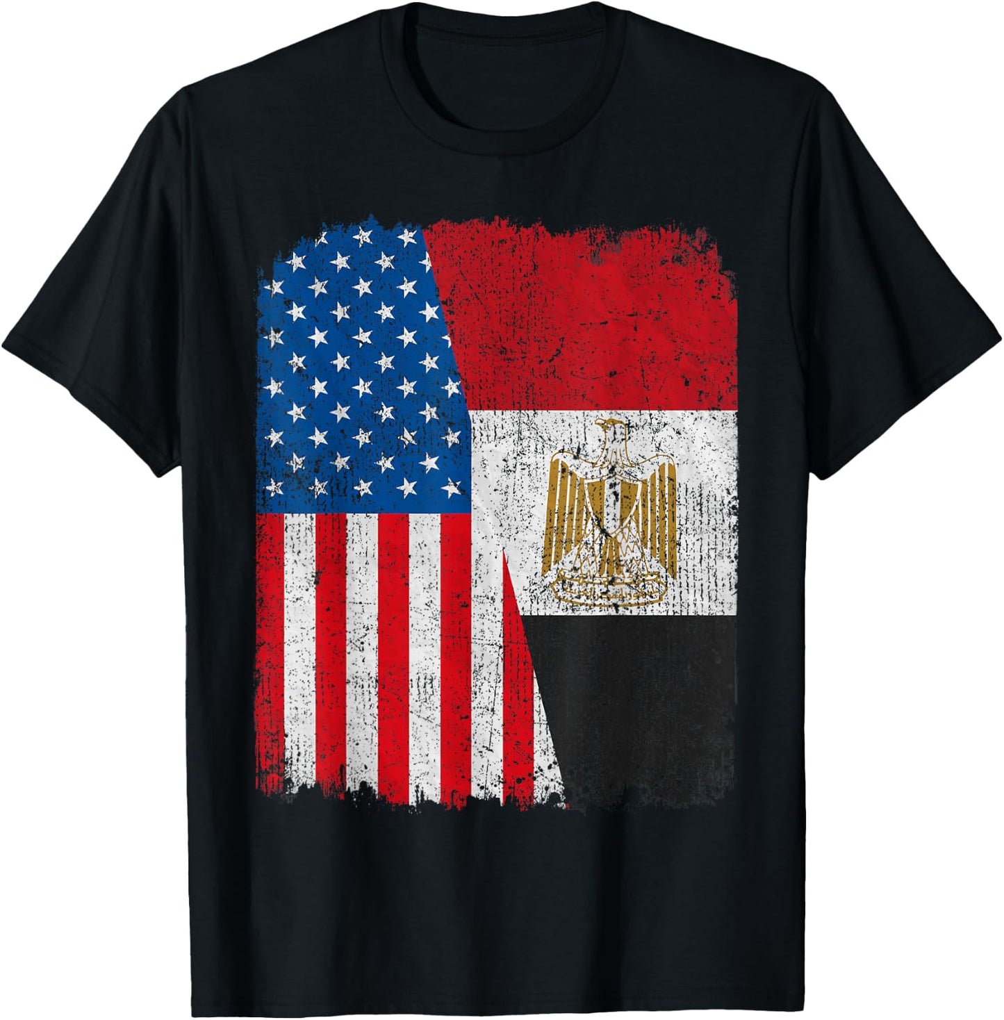 Egyptian American Flag Half USA Egypt Root Proud T-Shirt - T-Shirt | Black