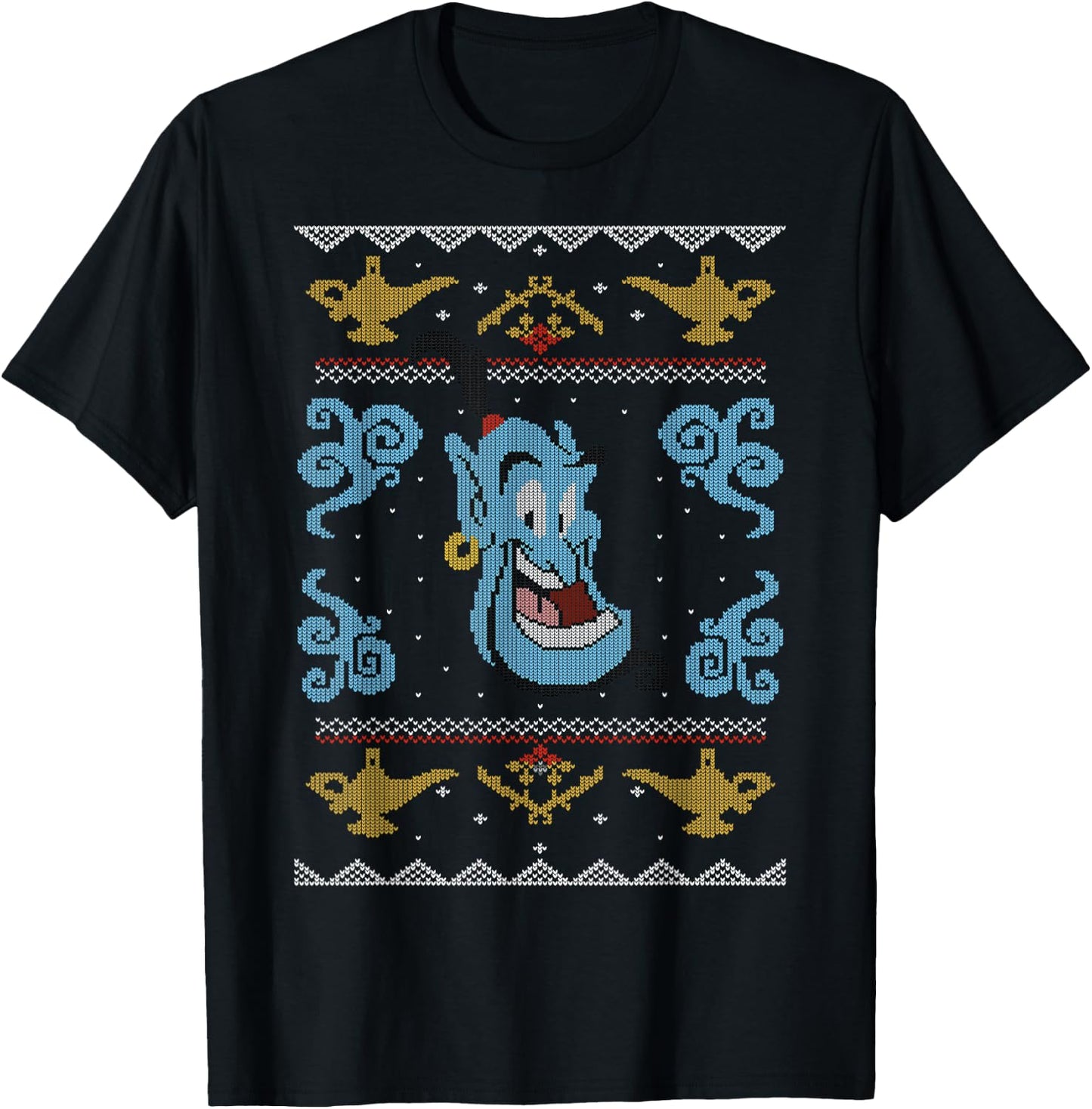 Disney Aladdin Genie Ugly Christmas Sweater Design T-Shirt - T-Shirt | Black