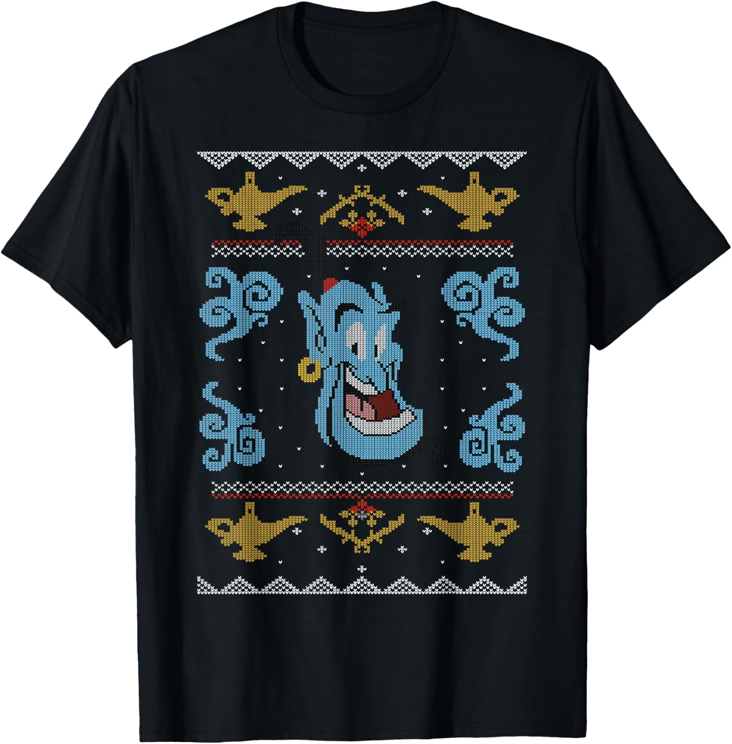 Disney Aladdin Genie Ugly Christmas Sweater Design T-Shirt - T-Shirt | Black