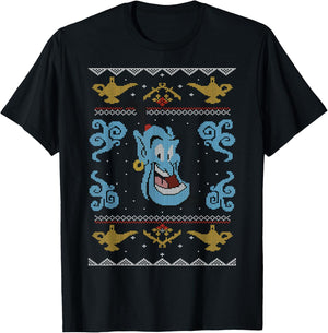 Disney Aladdin Genie Ugly Christmas Sweater Design T-Shirt - T-Shirt | Black