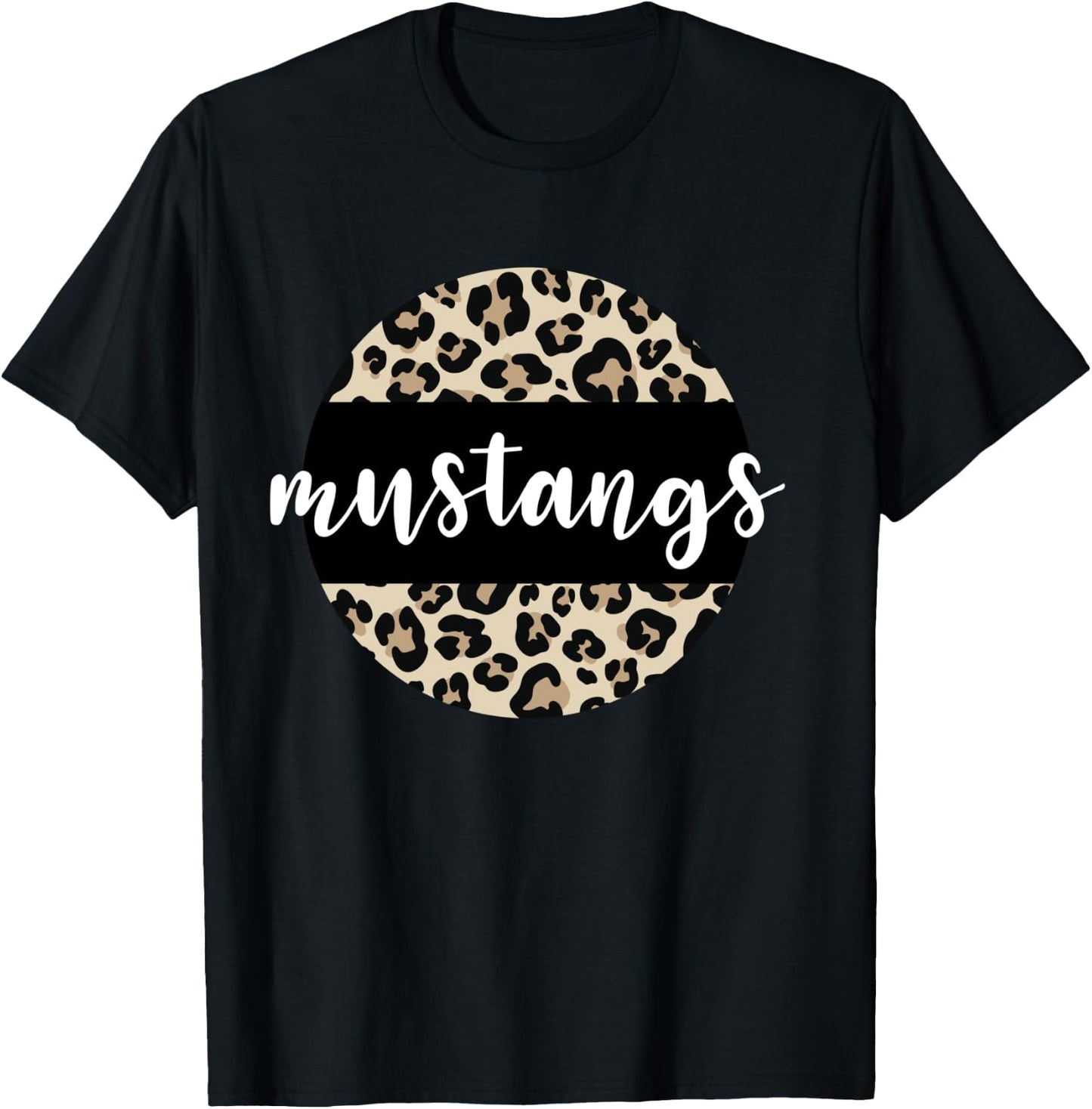 Leopard Print Mustangs Team Mascot School Spirit Game Night T-Shirt - T-Shirt | Black