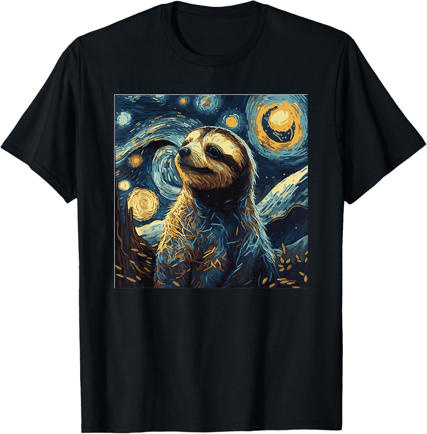 Funny Sloth Art Painting for Lover Sloths Starry Night T-Shirt - T-Shirt | Black