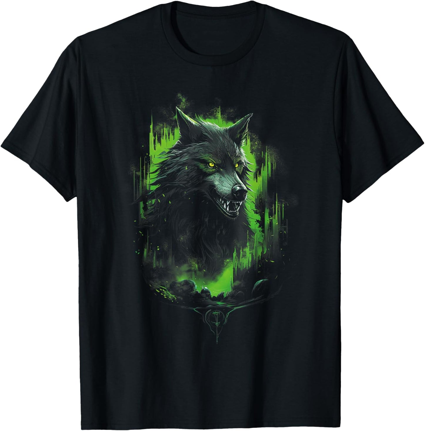 Fantasy Wolf Horror Forest T-Shirt - T-Shirt | Black