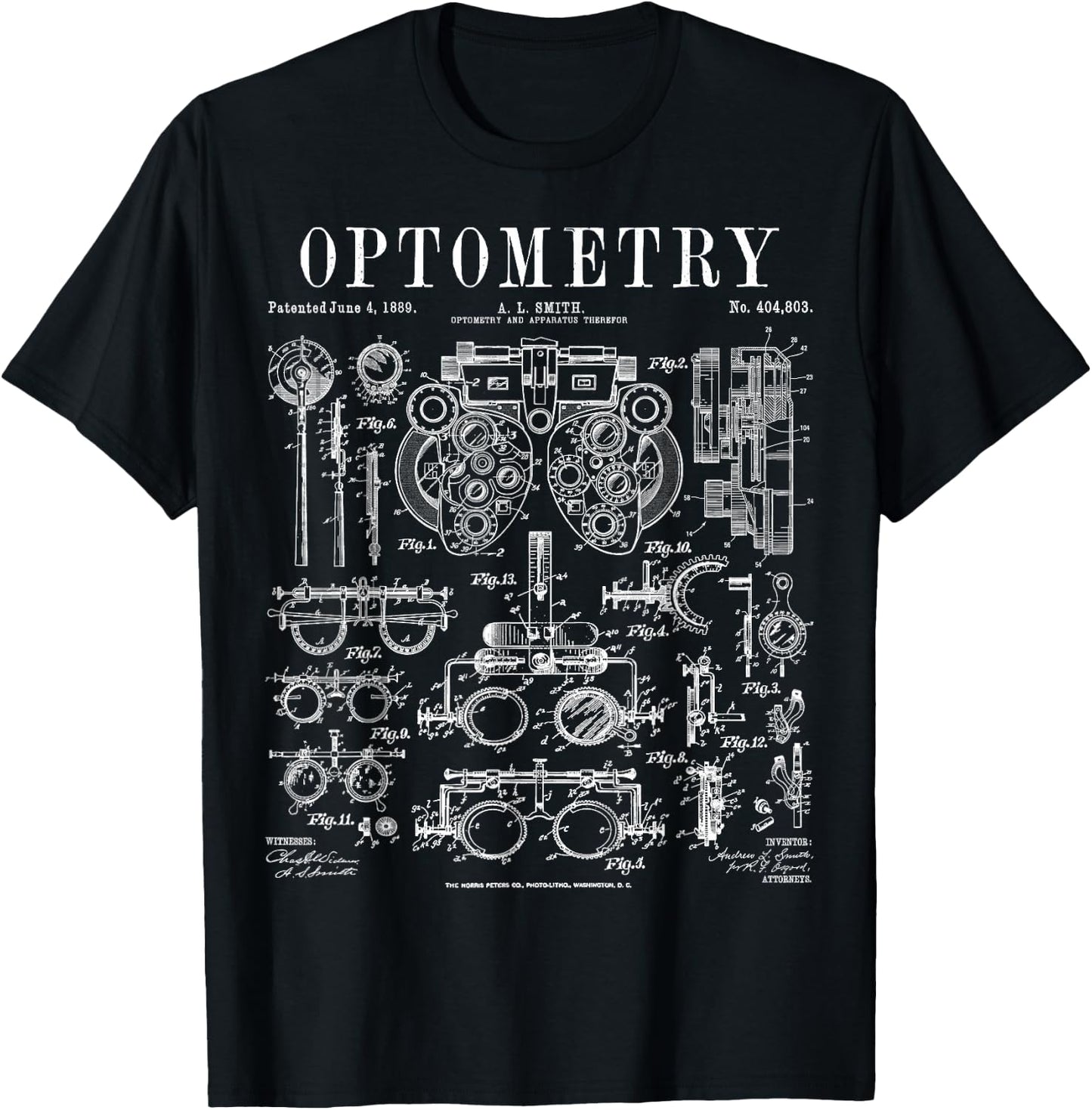 Optometrist Optometry Eye Doctor Tools Vintage Patent Print T-Shirt - T-Shirt | Black