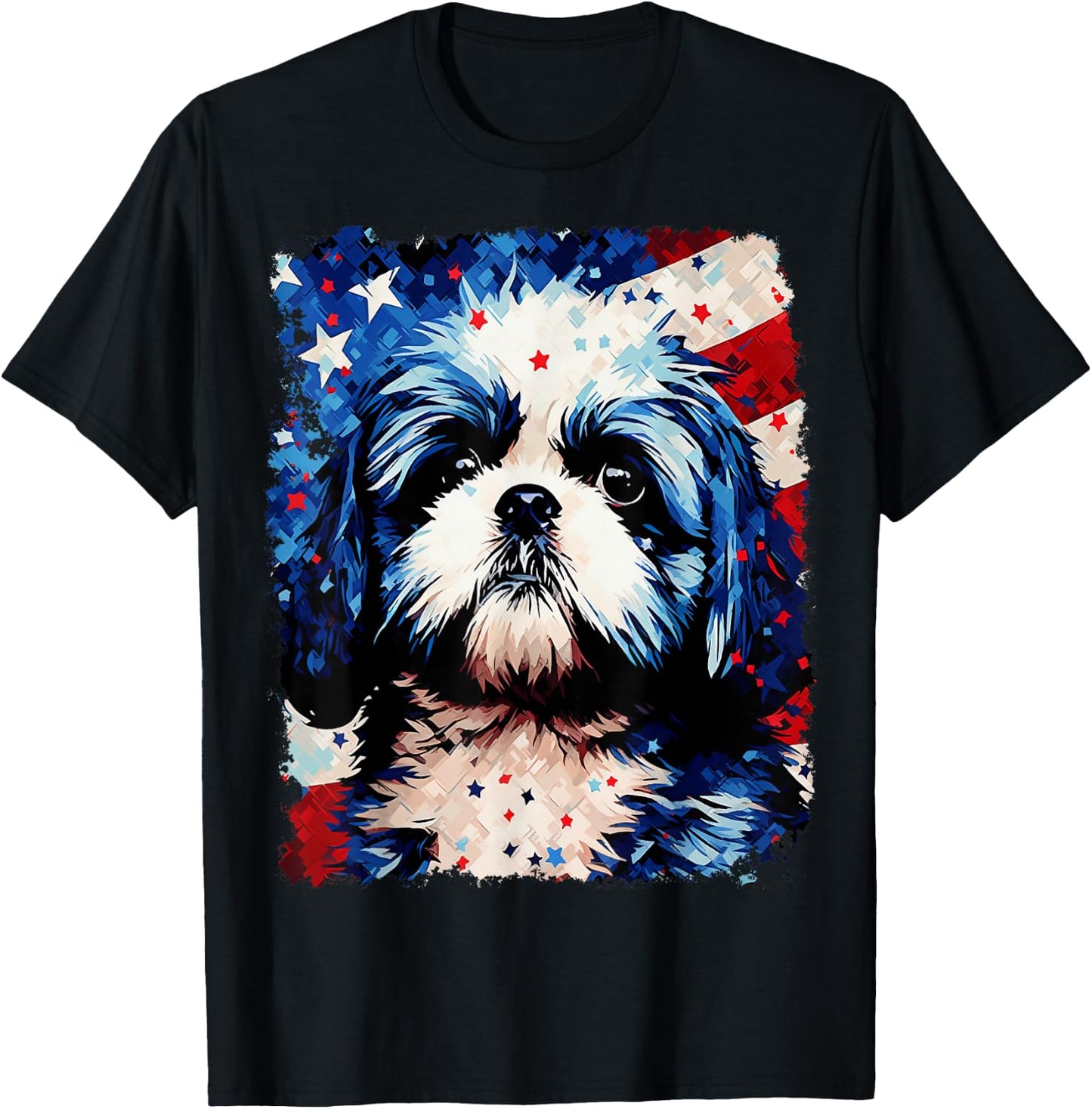 Dog Shih Tzu USA Patriotic 4th of July T-Shirt - T-Shirt | Black