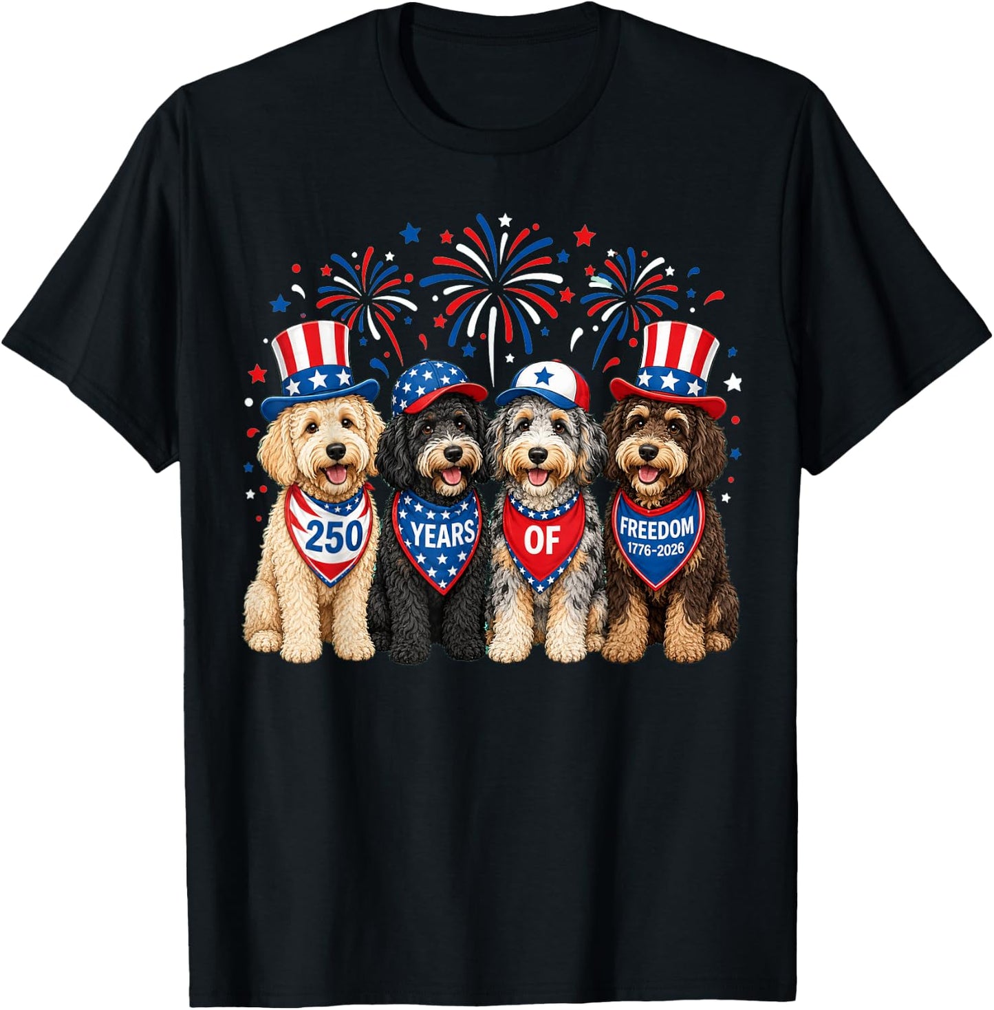 Aussiedoodle Dog 250 Years American 1776 2026 4th July T-Shirt - T-Shirt | Black