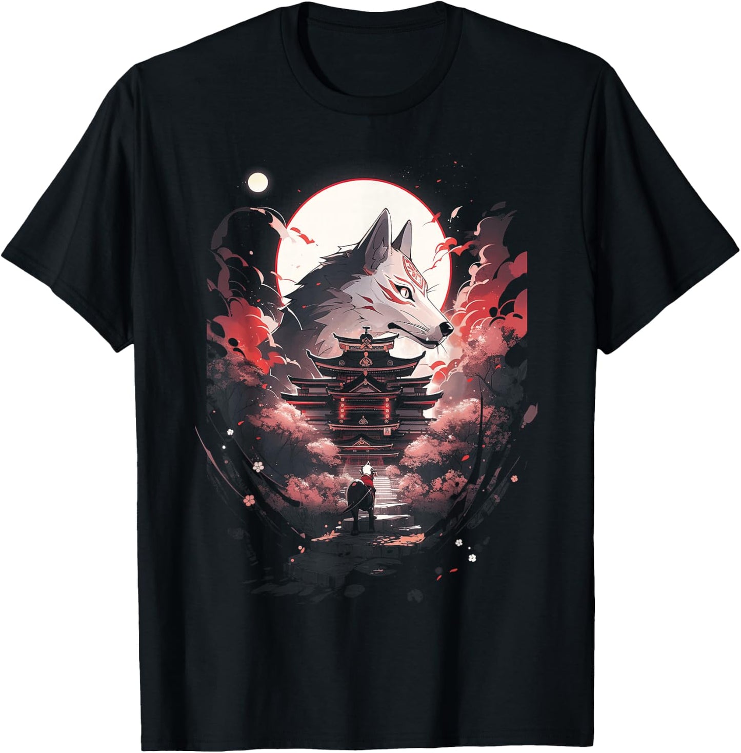 Japanisch Wolf Wölfe Mythologie Natur Anime Otaku T-Shirt - T-Shirt | Black
