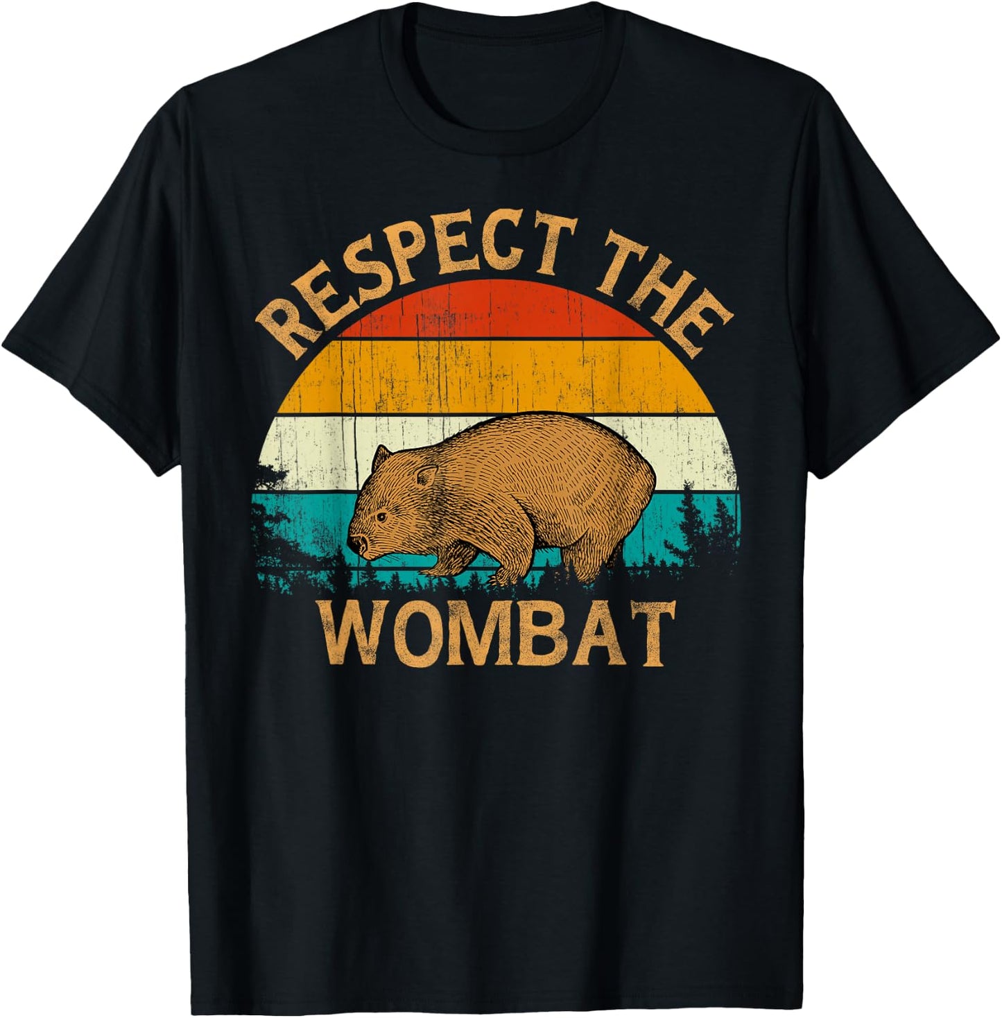 Vintage Retro Style sun Wildlife Animal Respect The Wombat T-Shirt - T-Shirt | Black