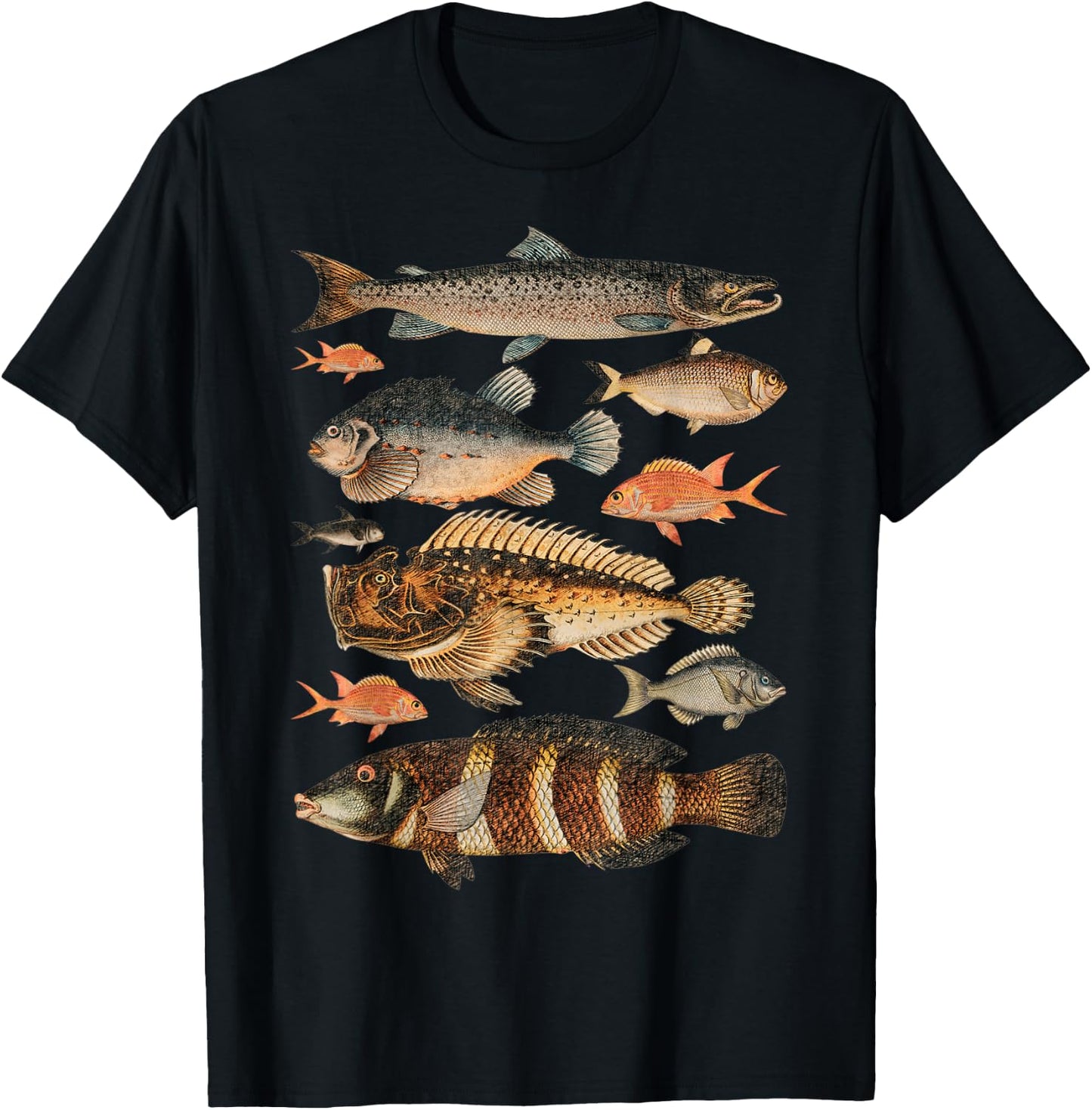Fish Species Biology Sketch For Kids & Fisherman - Fishing T-Shirt - T-Shirt | Black