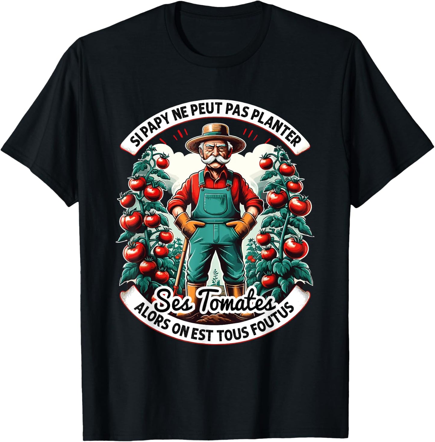 Grandpa Gardener Planting Tomatoes Humor Gardening , Black, S T-Shirt - T-Shirt | Black