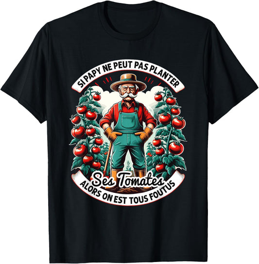 Grandpa Gardener Planting Tomatoes Humor Gardening , Black, S T-Shirt - T-Shirt | Black