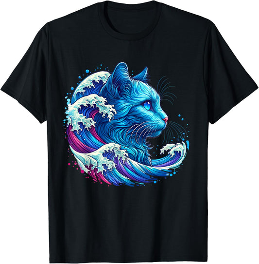 Blue Cat Wave For kamala 47 Funny Cat Ladies Harris 2024 T-Shirt - T-Shirt | Black