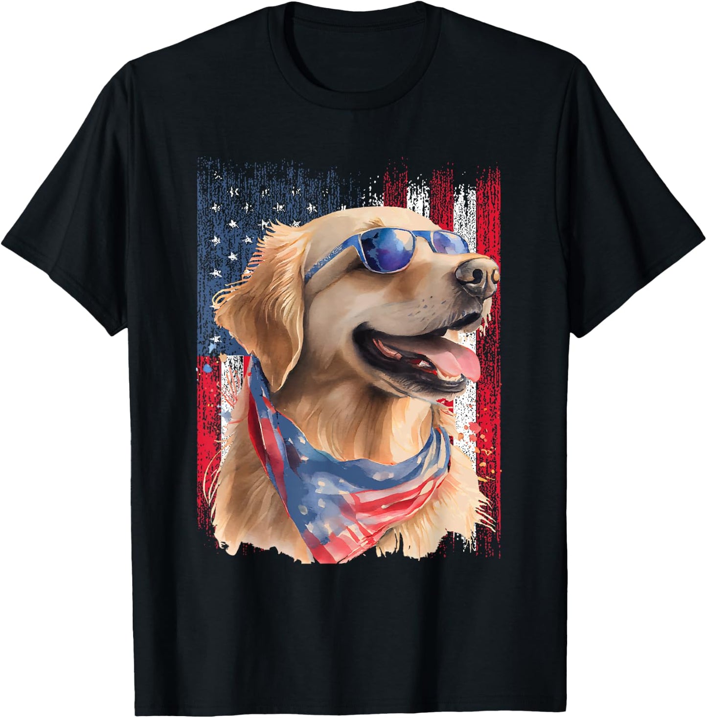 Patriotic Golden Retriever - USA American Flag Dog Lover T-Shirt - T-Shirt | Black