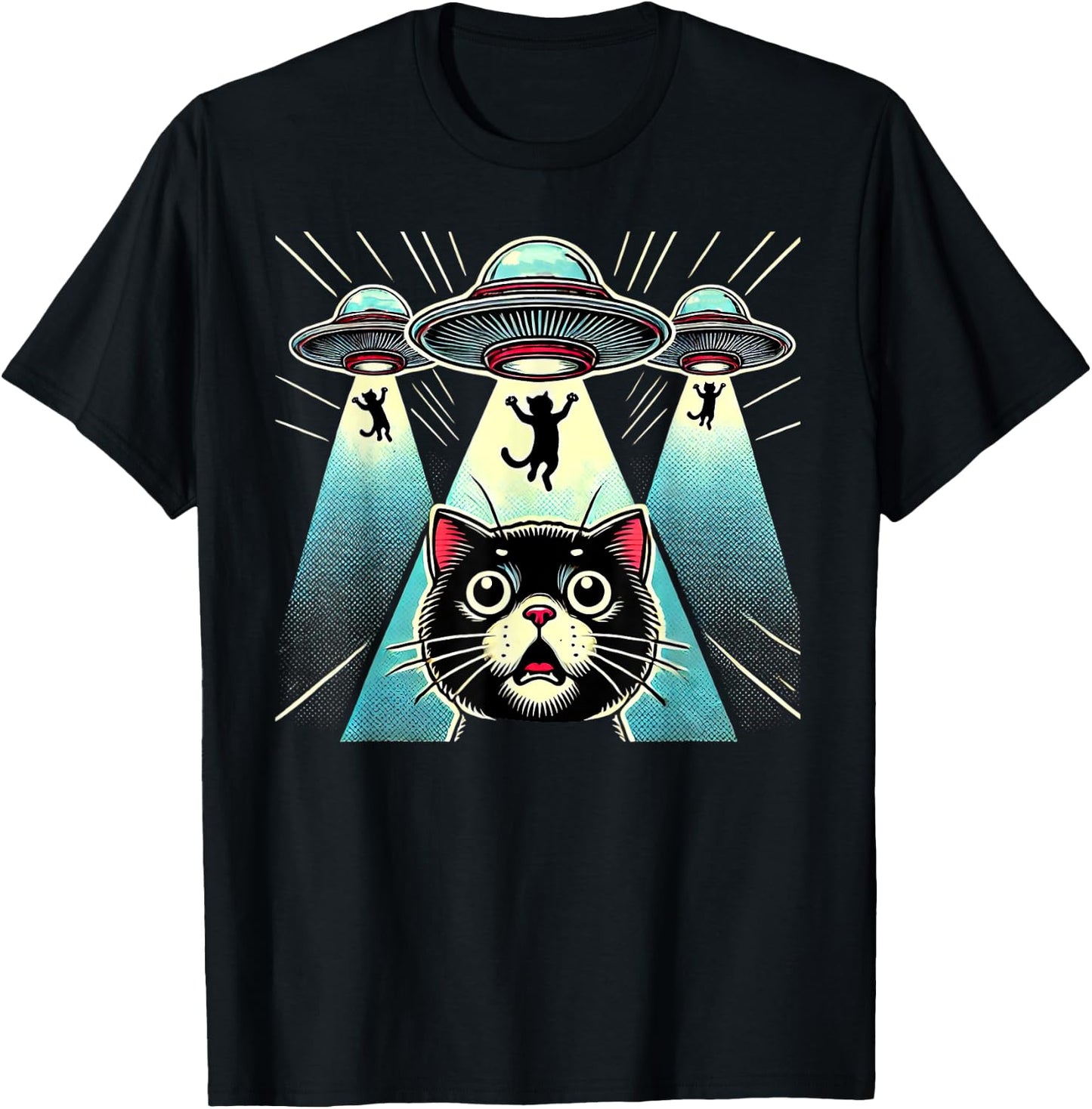 Funny UFO Cat Alien Abduction Spaceship Outerspace Women Kids T-Shirt - T-Shirt | Black