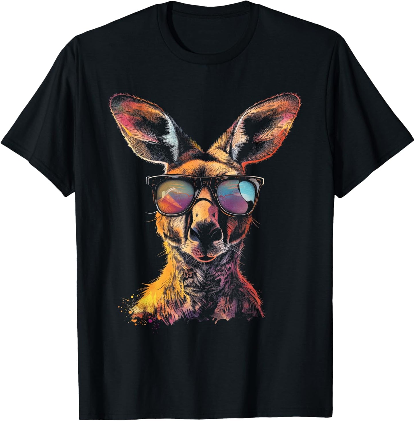 Kangaroo Wearing Sunglasses Colourful Funny Animal Australia T-Shirt - T-Shirt | Black