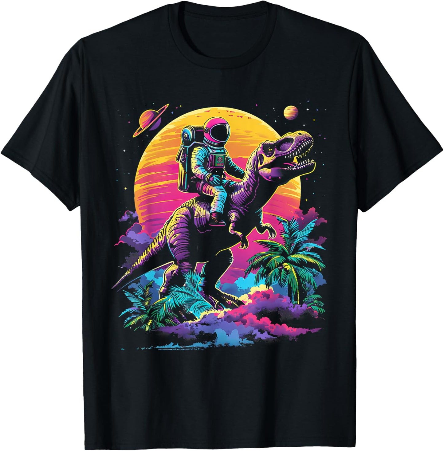 Astronaut Riding T-Rex Dinosaur Space Boys Funny Spaceman T-Shirt - T-Shirt | Black