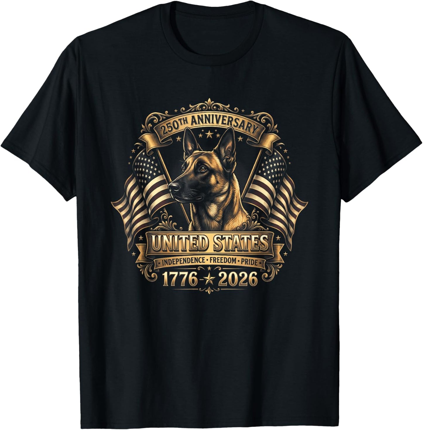 Belgian Malinois 250 Year USA Anniversary T-Shirt - T-Shirt | Black