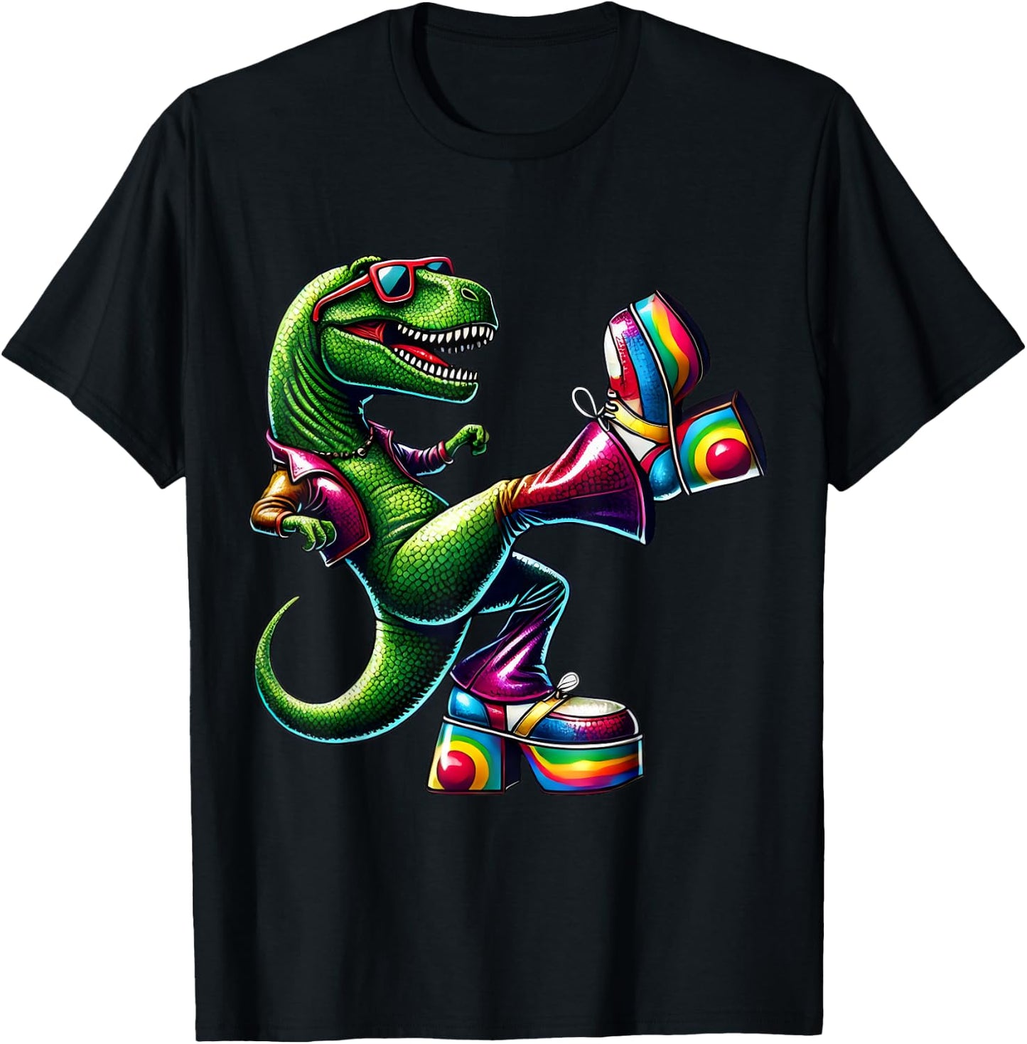 Funny Dancing Dinosaur, Disco Dino Party, Dinosaur Vintage T-Shirt - T-Shirt | Black