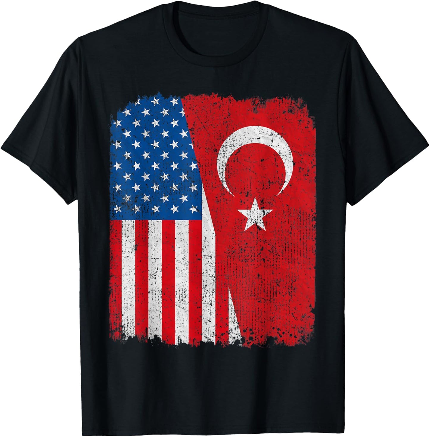 Turkish American Flag Half USA Turkey Root Proud Women Kids Men T-Shirt - T-Shirt | Black