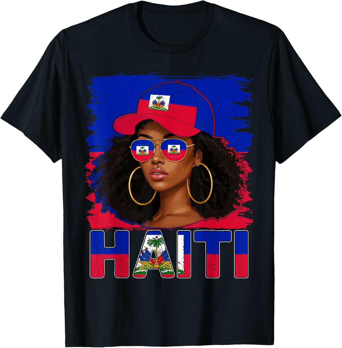 Haitian Girl Haiti Flag Proud Haitienne Afro Women Haiti T-Shirt - T-Shirt | Black