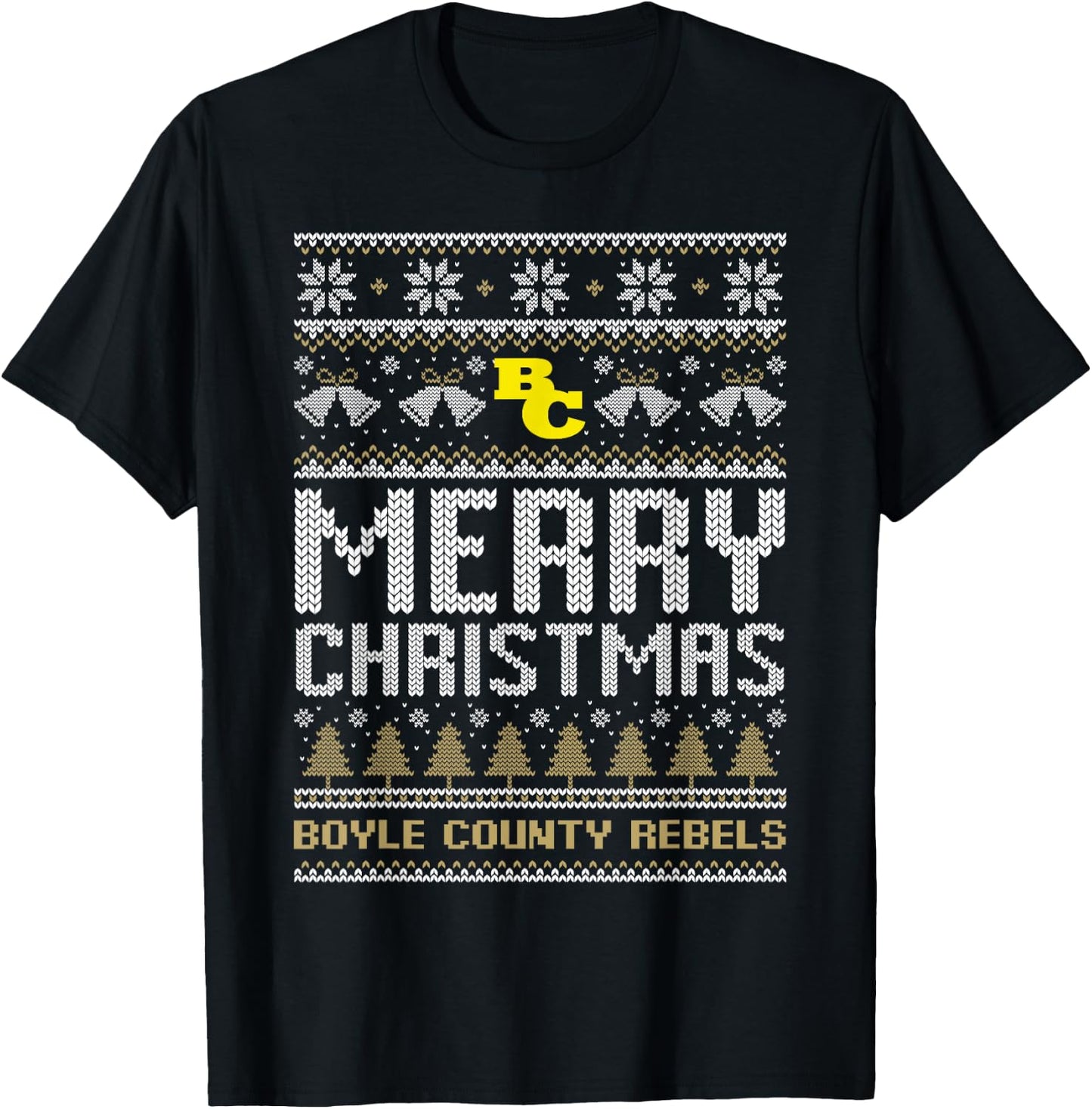 Boyle County Rebels Logo Merry Christmas Ugly Sweater HS T-Shirt - T-Shirt | Black