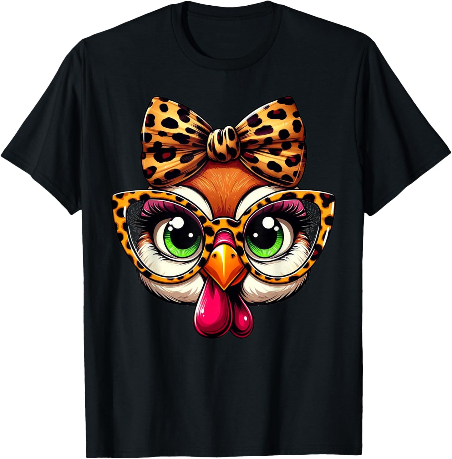 Turkey Face Leopard Headband Glasses Thanksgiving Girl Women T-Shirt - T-Shirt | Black