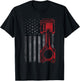Vintage Piston Funny Muscle Car Mechanic Flag USA Patriotic T-Shirt - T-Shirt | Black