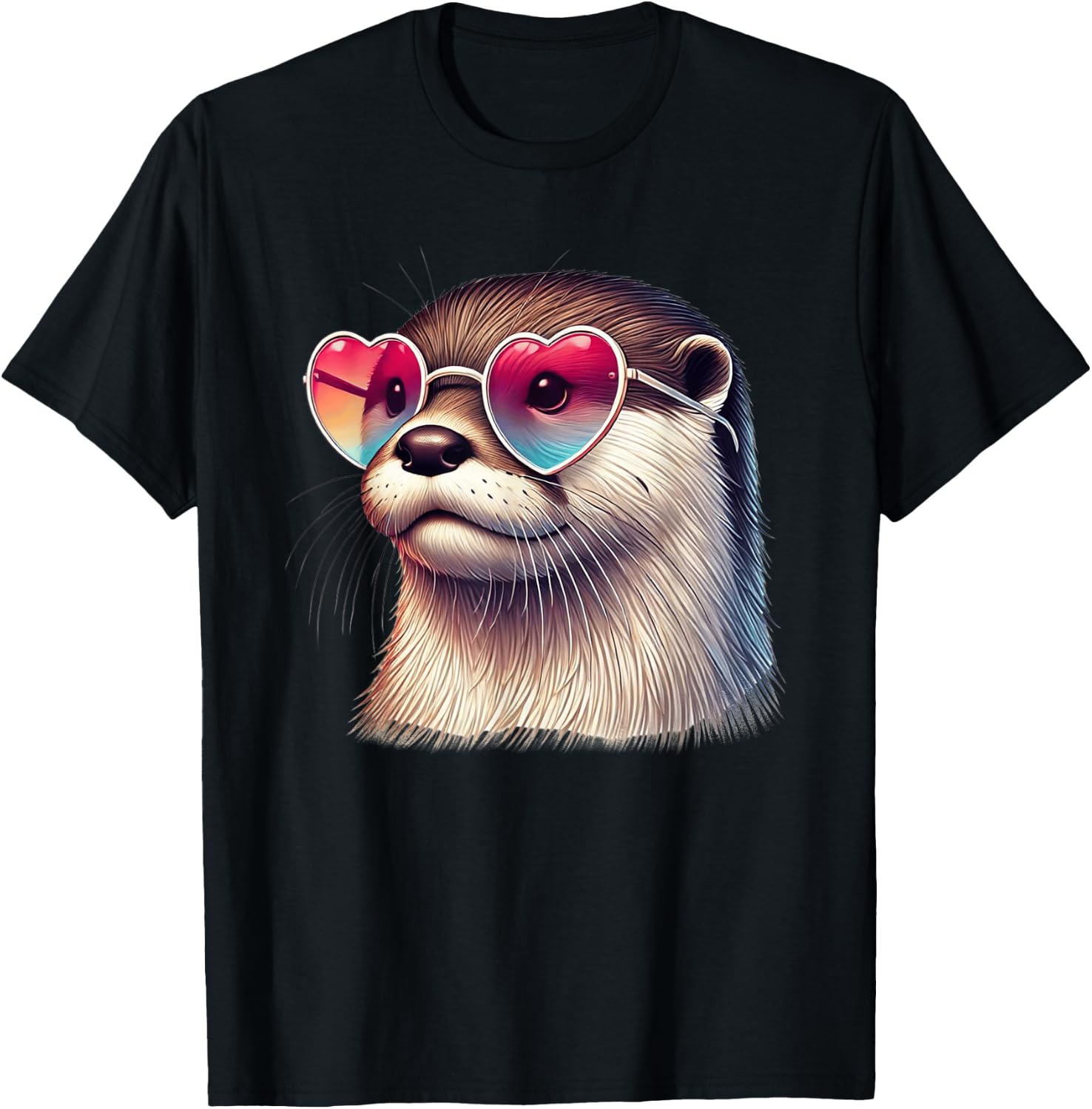 Cute Valentines Day Otter Heart Sunglasses Women Girls T-Shirt - T-Shirt | Black