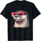 Cute Valentines Day Otter Heart Sunglasses Women Girls T-Shirt - T-Shirt | Black