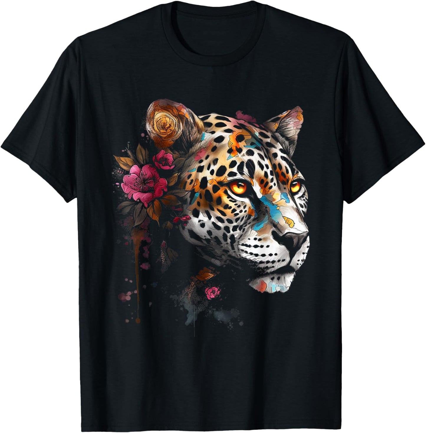Leopard Blumen Kunst - Tier Leopard T-Shirt - T-Shirt | Black