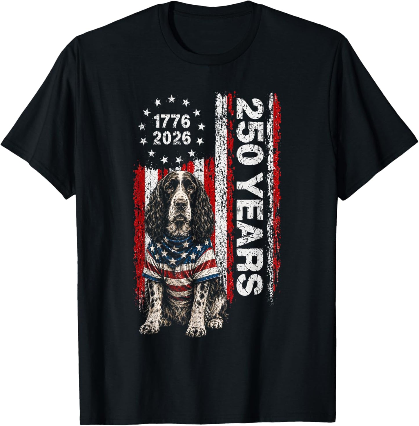 250 Years America Springer Spaniel Dog USA 4th of July T-Shirt - T-Shirt | Black