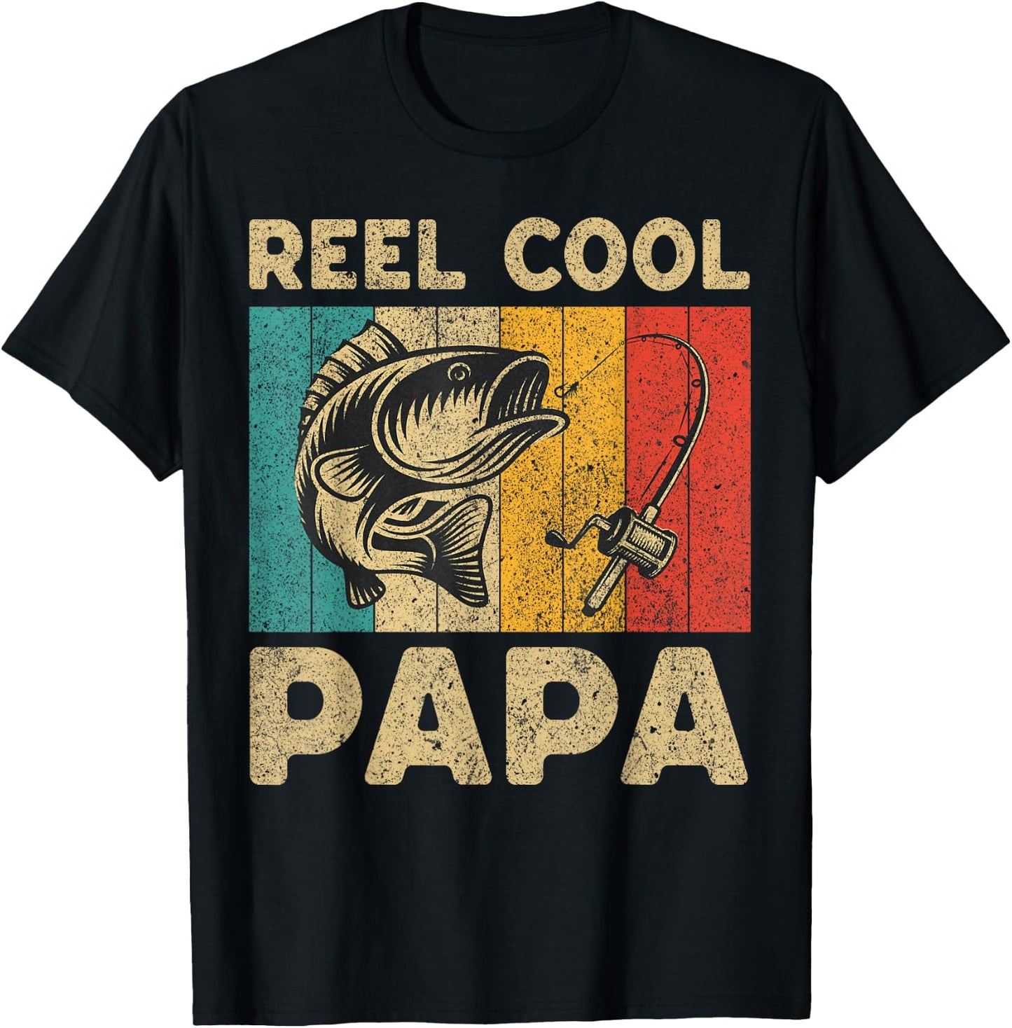 Father's Day Present Funny Fishing Reel Cool Papa T-Shirt - T-Shirt | Black