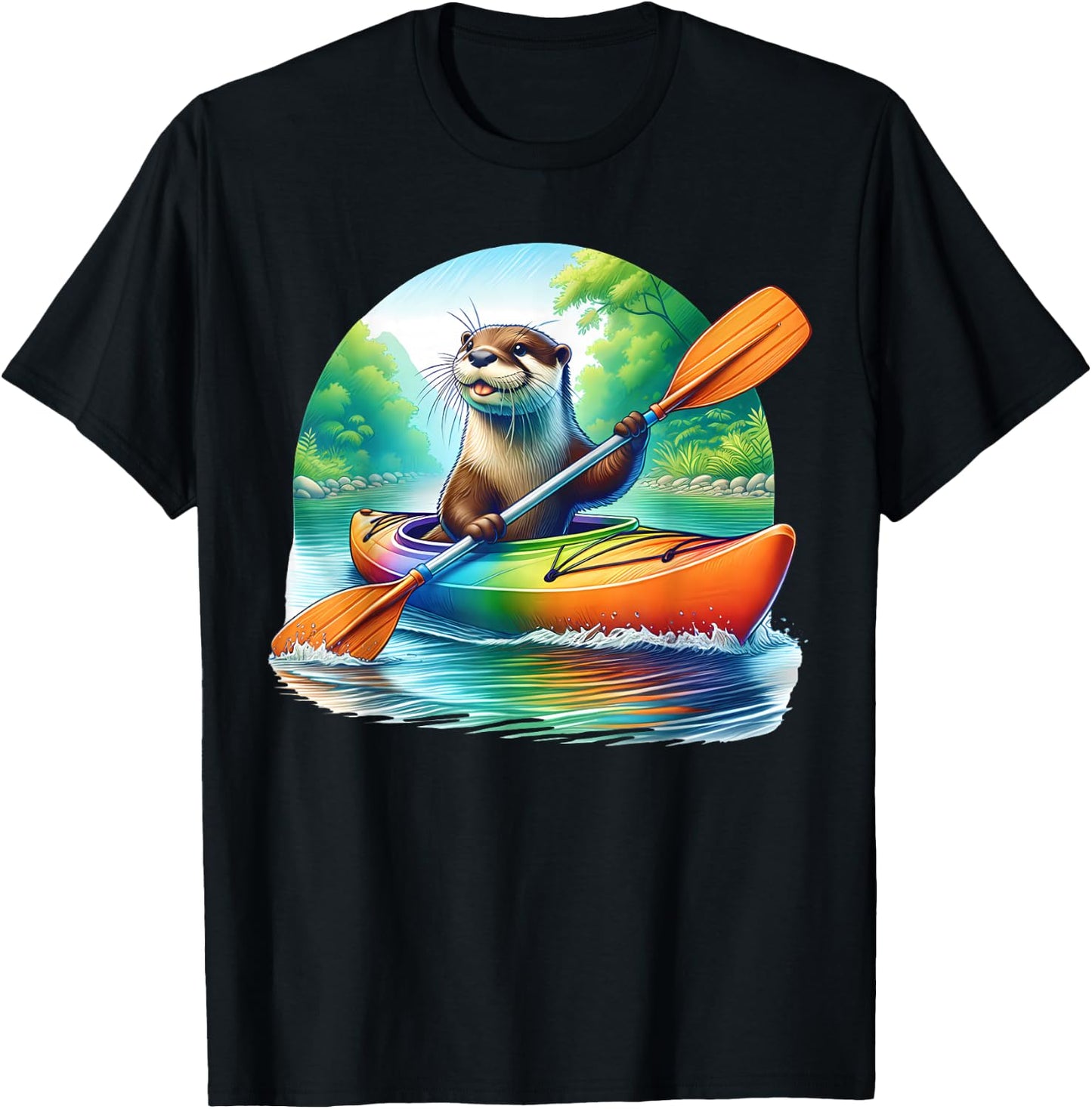 Kayaking River Otter Kayaker Kayak Canoe Paddling T-Shirt - T-Shirt | Black