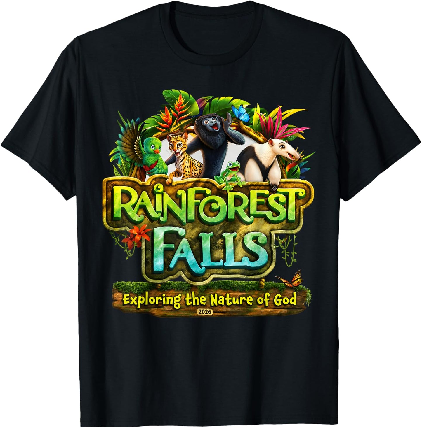 VBS 2026 Rainforest Falls Exploring The Nature of God Kids T-Shirt - T-Shirt | Black