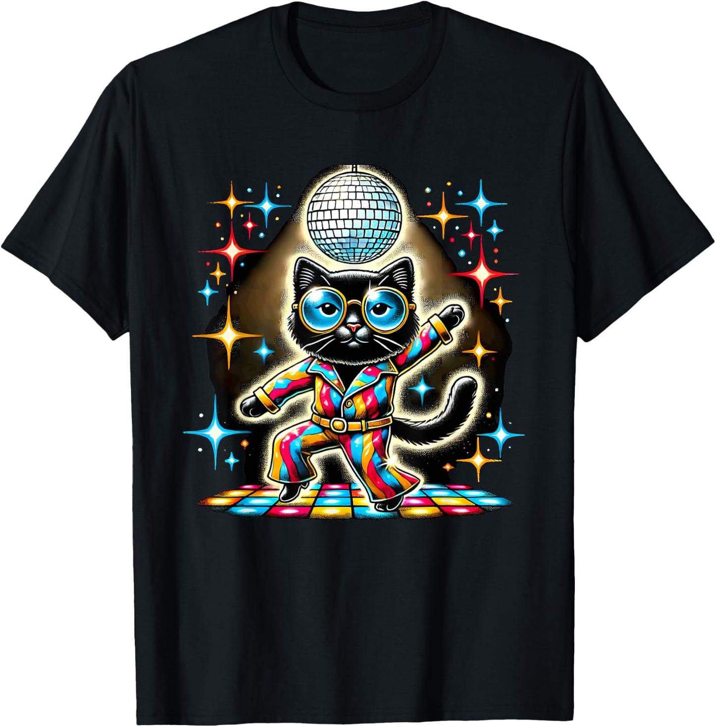 Aesthetic Black Cat Disco T-Shirt - T-Shirt | Black