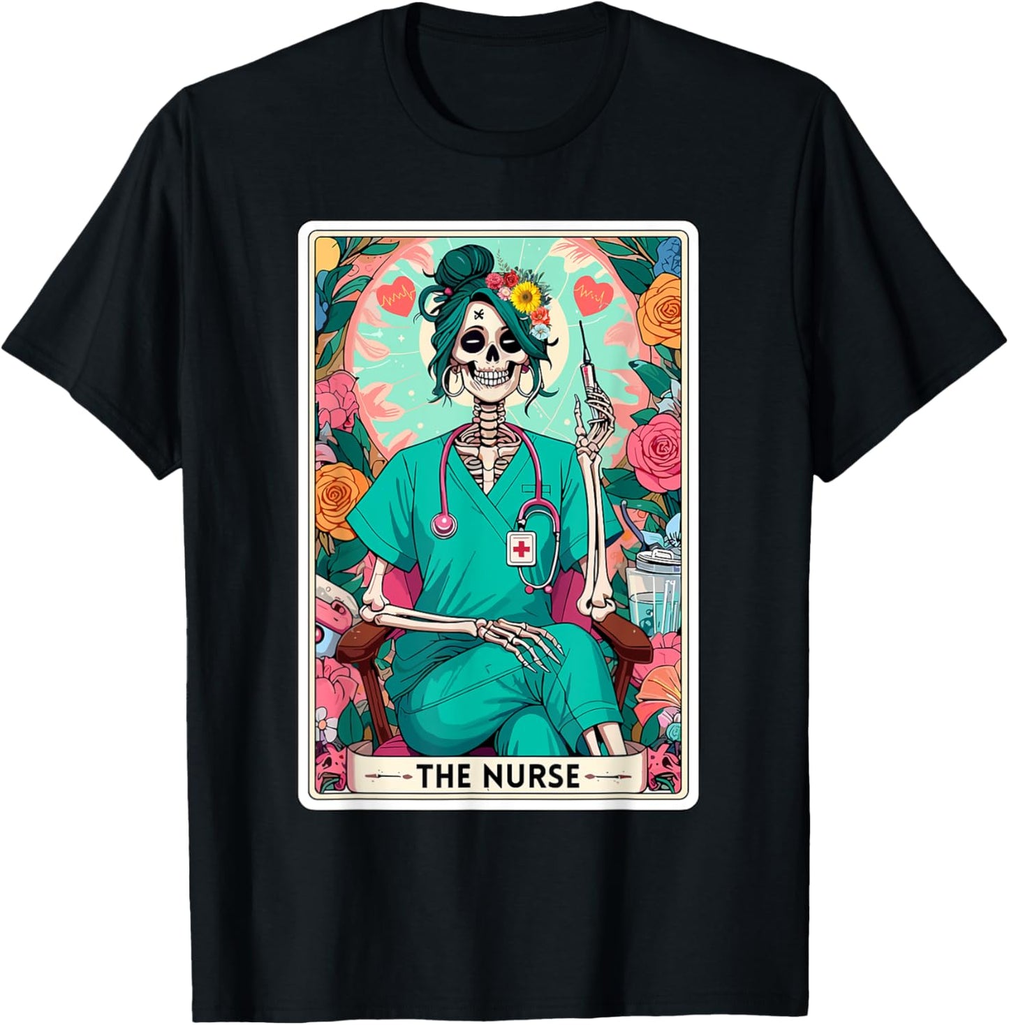 The Nurse Tarot Card Funny Skeleton Nurse Witchy Mom Nursing T-Shirt - T-Shirt | Black
