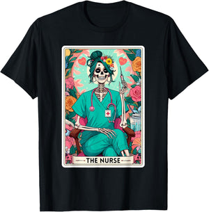 The Nurse Tarot Card Funny Skeleton Nurse Witchy Mom Nursing T-Shirt - T-Shirt | Black