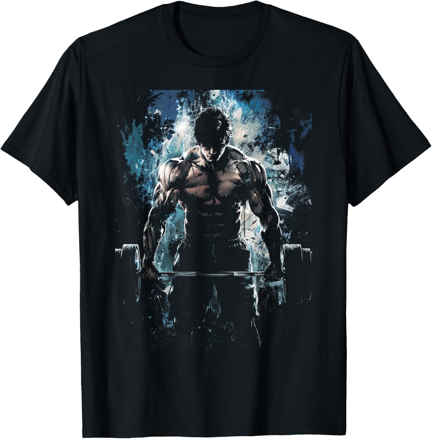 Weightlifting Muscle Gym Fitness Workout Strength Anime Men Character Deadlift Intense Bodybuilding T-Shirt - T-Shirt | Black