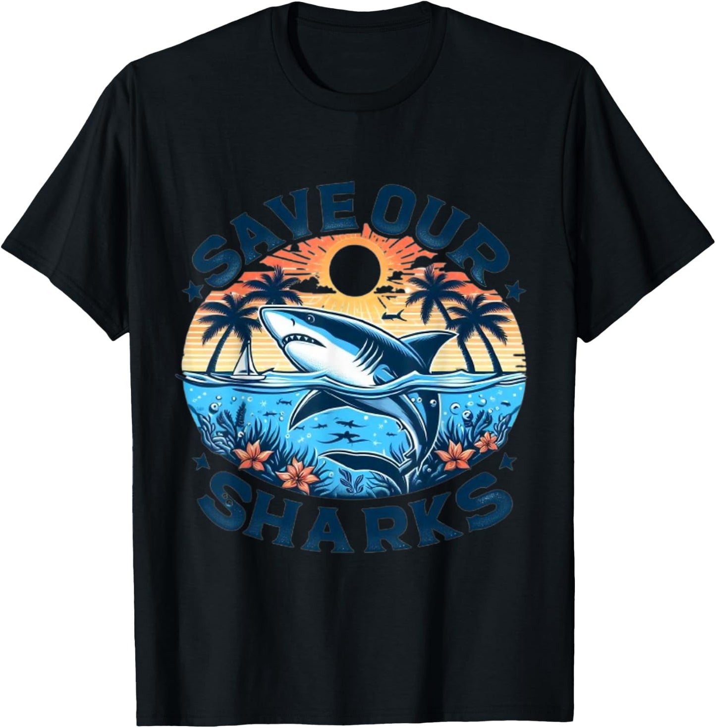 Protect The Shark Save the Ocean Save The Ocean Animals Retro T-Shirt - T-Shirt | Black