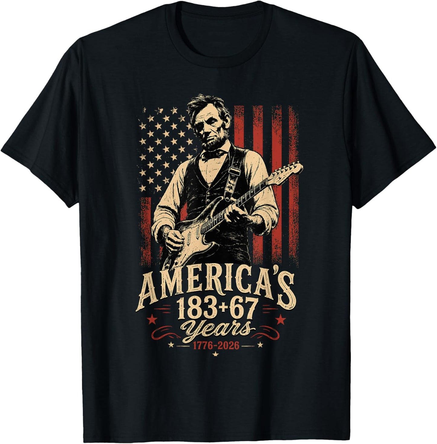 Fourth of July Abraham Lincoln Playing Guitar T-Shirt - T-Shirt | Black