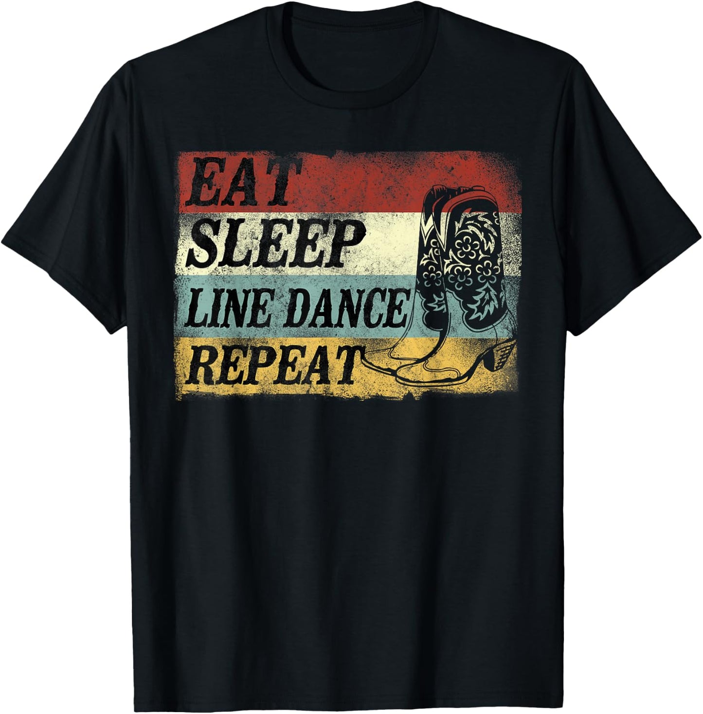 Line Dancing Dance Teacher Retro Vintage Eat Sleep Line T-Shirt - T-Shirt | Black