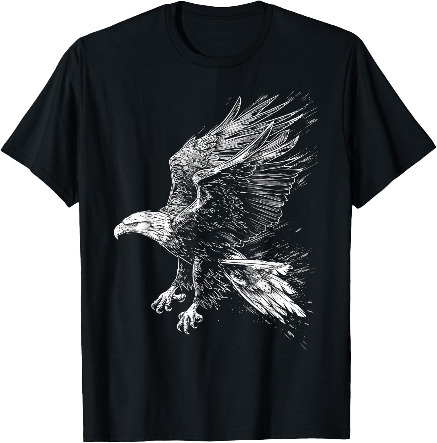 Eagle Drawing Animal Art Graphic Eagle , Black, S T-Shirt - T-Shirt | Black