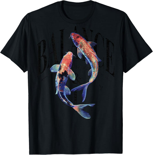 Y2K Vintage Graffiti Nishikigoi Fisch Backprint Koi Karpfen T-Shirt - T-Shirt | Black
