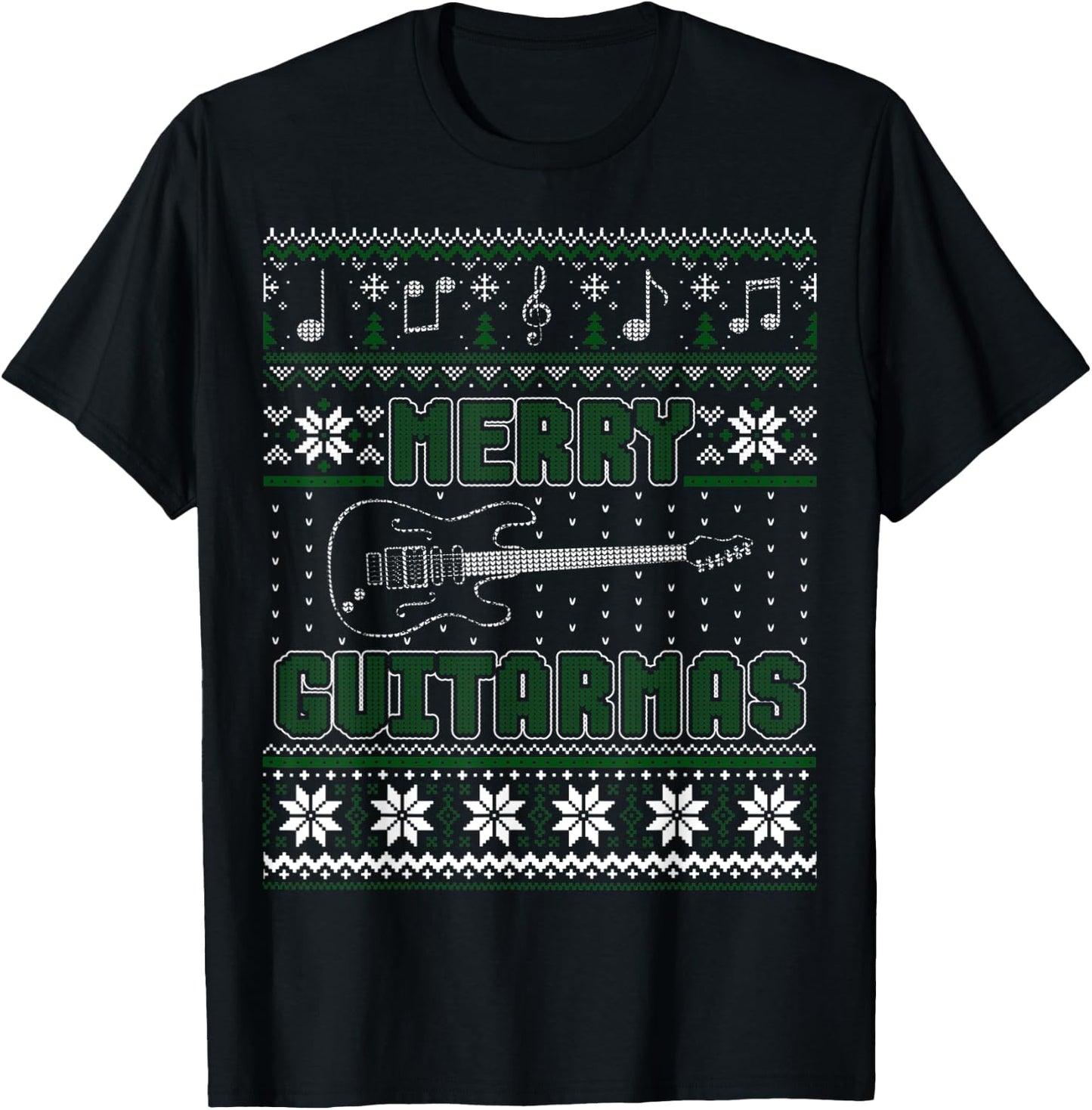 Guitar Lover Merry Guitarmas Ugly Sweater T-Shirt - T-Shirt | Black