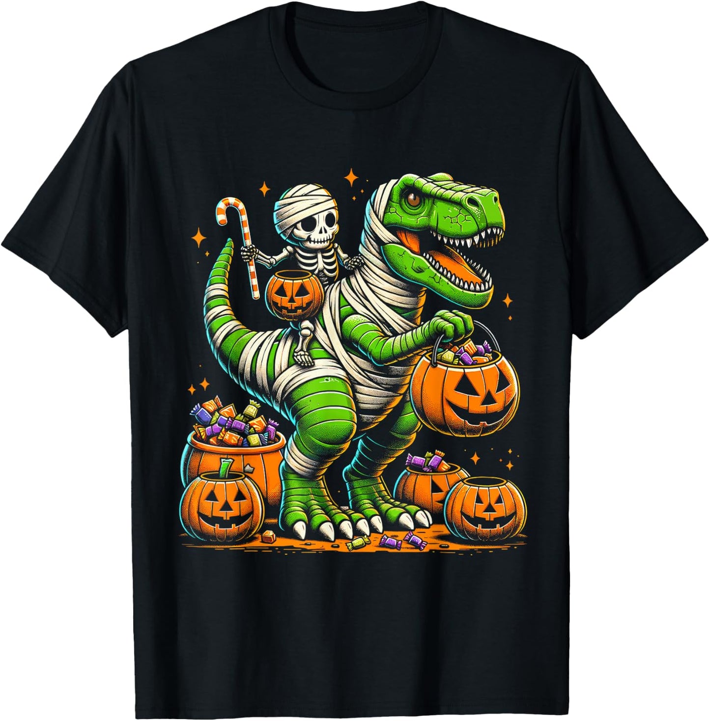 Halloween Funny T Rex Dinosaur Mummy Boys Trick Treat T-Shirt - T-Shirt | Black