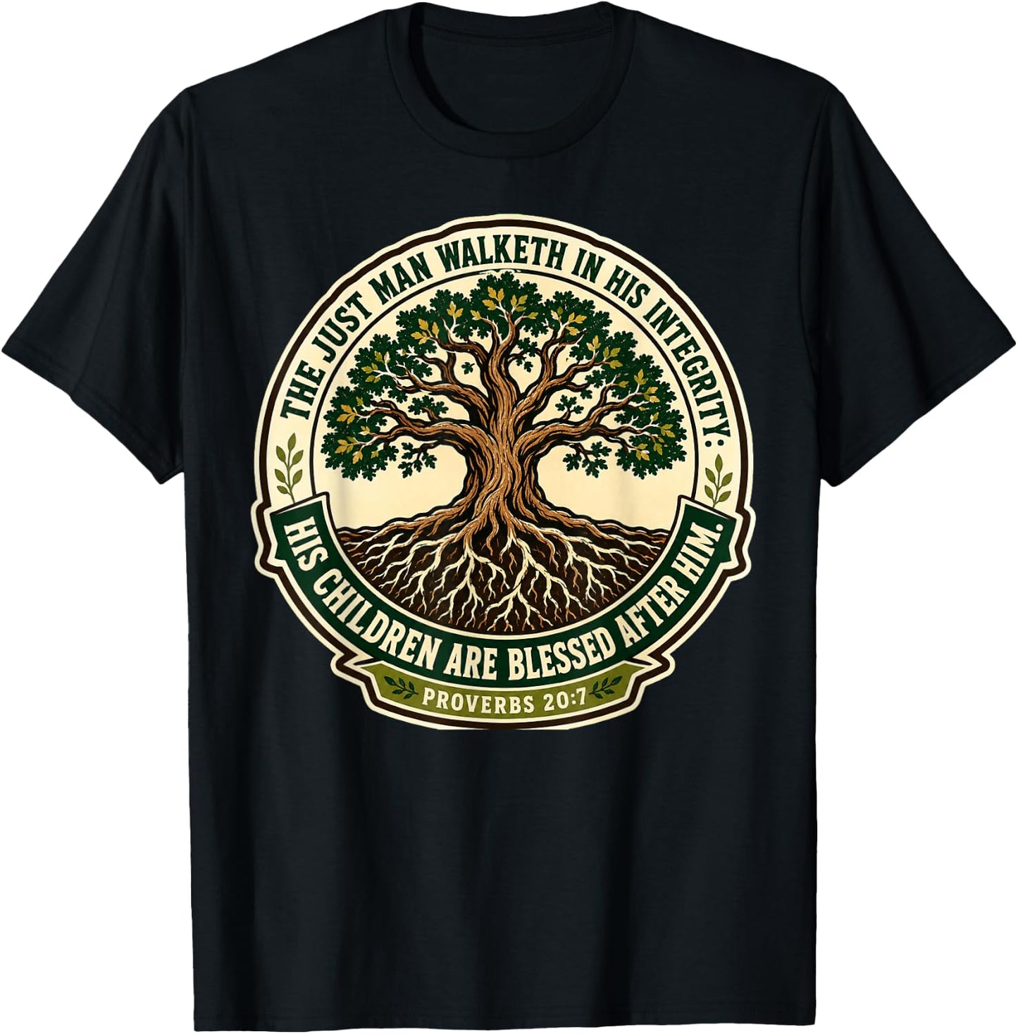 Christian Father Proverbs 20:7 Just Man Walk Integrity T-Shirt - T-Shirt | Black