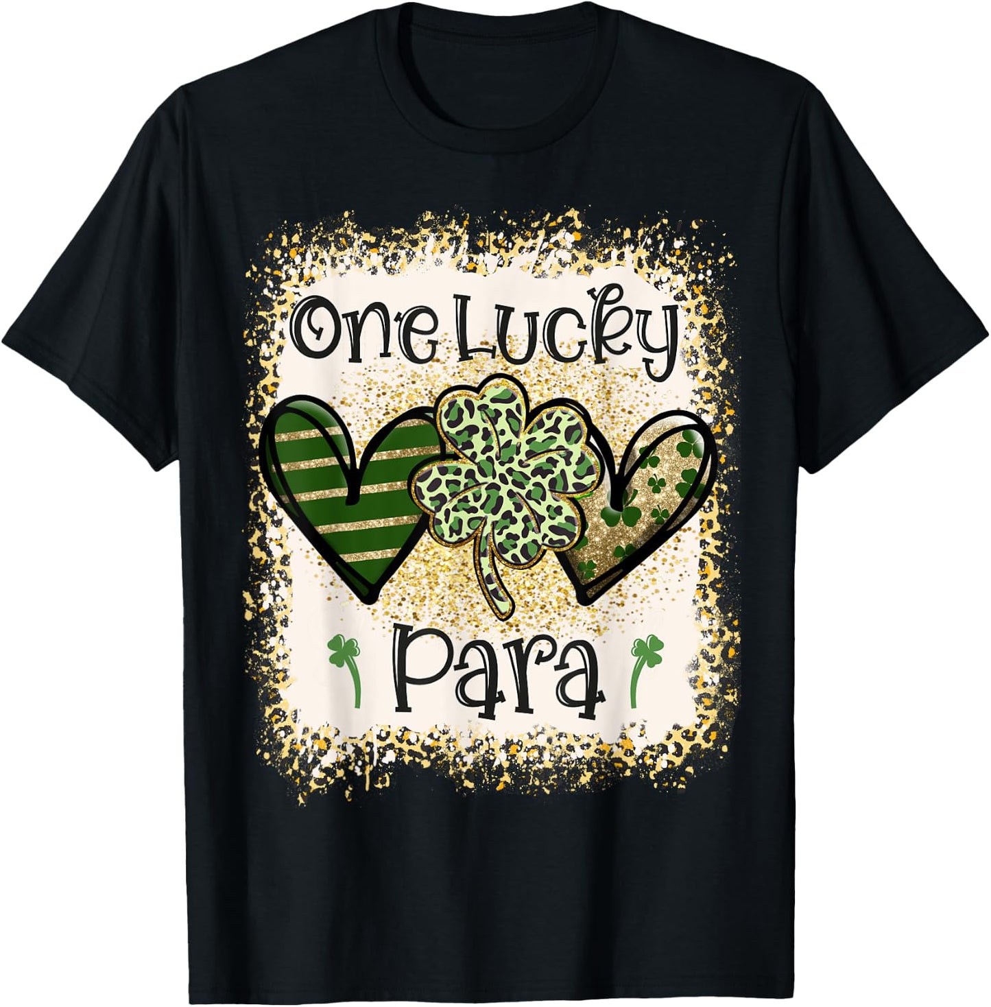One Lucky Para St Patricks Day Leopard Shamrock T-Shirt - T-Shirt | Black